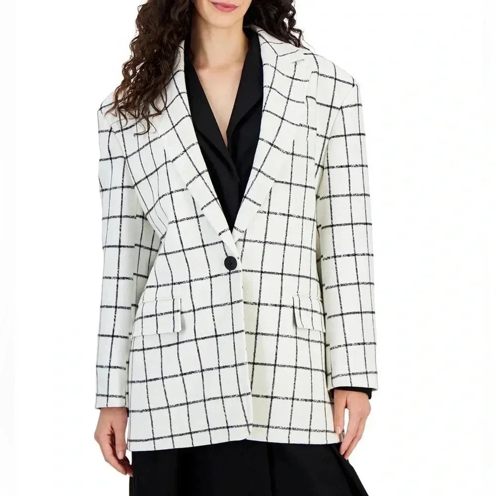 Hugo Boss Windowpane Check Oversized Blazer, size 14 - Picture 8 of 9
